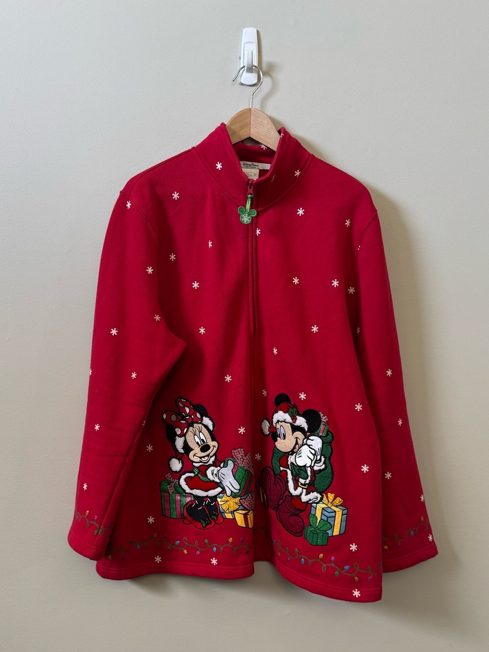 Disney Parks Christmas holiday Santa Mickey Minnie Mouse zip up sweater